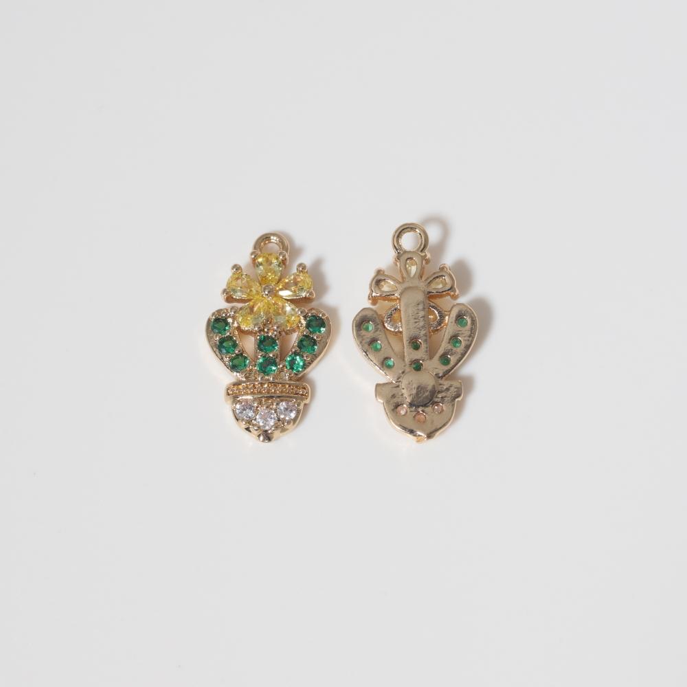 Multicolor Zirconia Bow Flower Copper Charms, Golden Plated Fresh Pendants for DIY Earring Necklace Craft Making