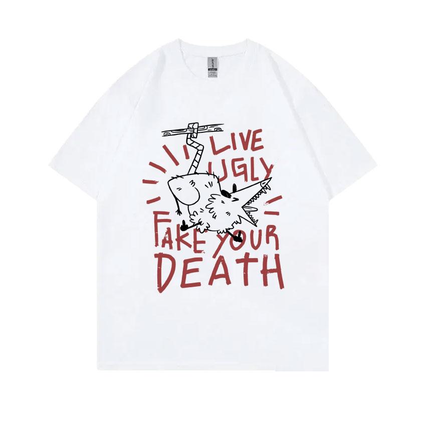 Live Ugly Fake Your Death Tshirt Funny Rat Meme Tshirt Unisex Women Casual Oversized Tops Short Sleeve Unisexs Pure Cotton T Shirts