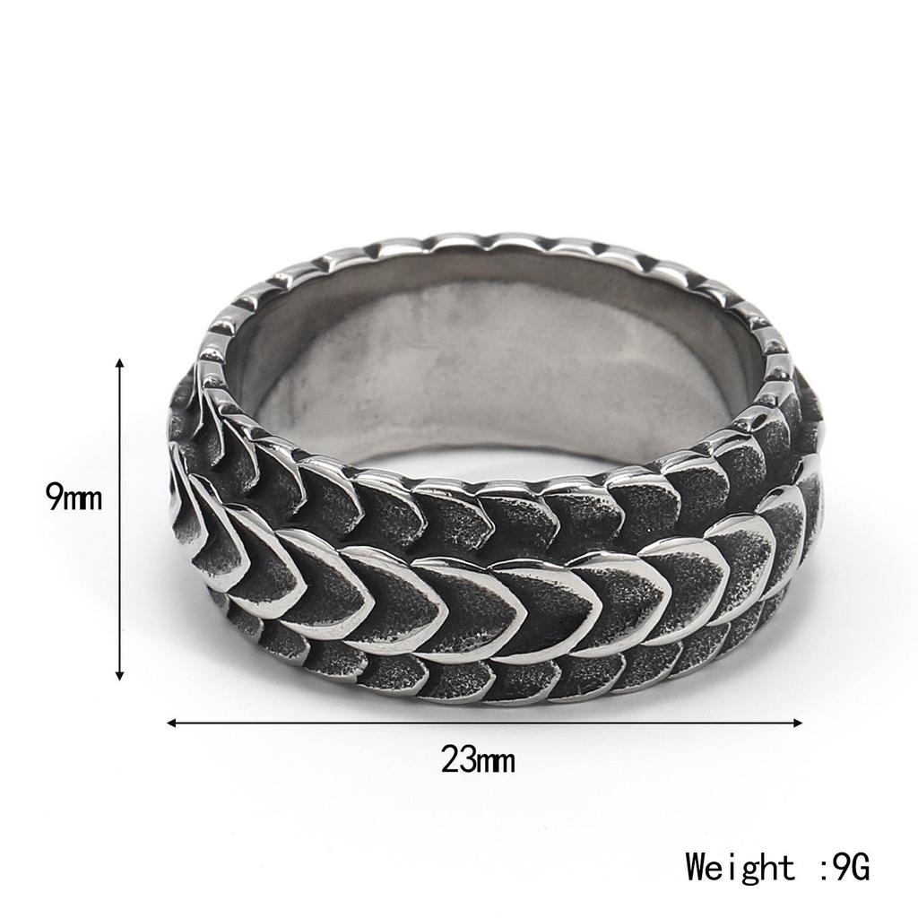 European-American Retro Dragon Scale Titanium Steel Ring for Men