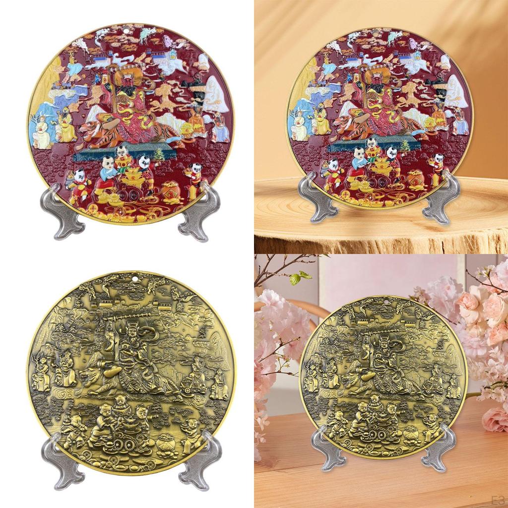 Decorative Plate Chinese God of Wealth Statue Sculpture Household Fenshui Ornament with Display