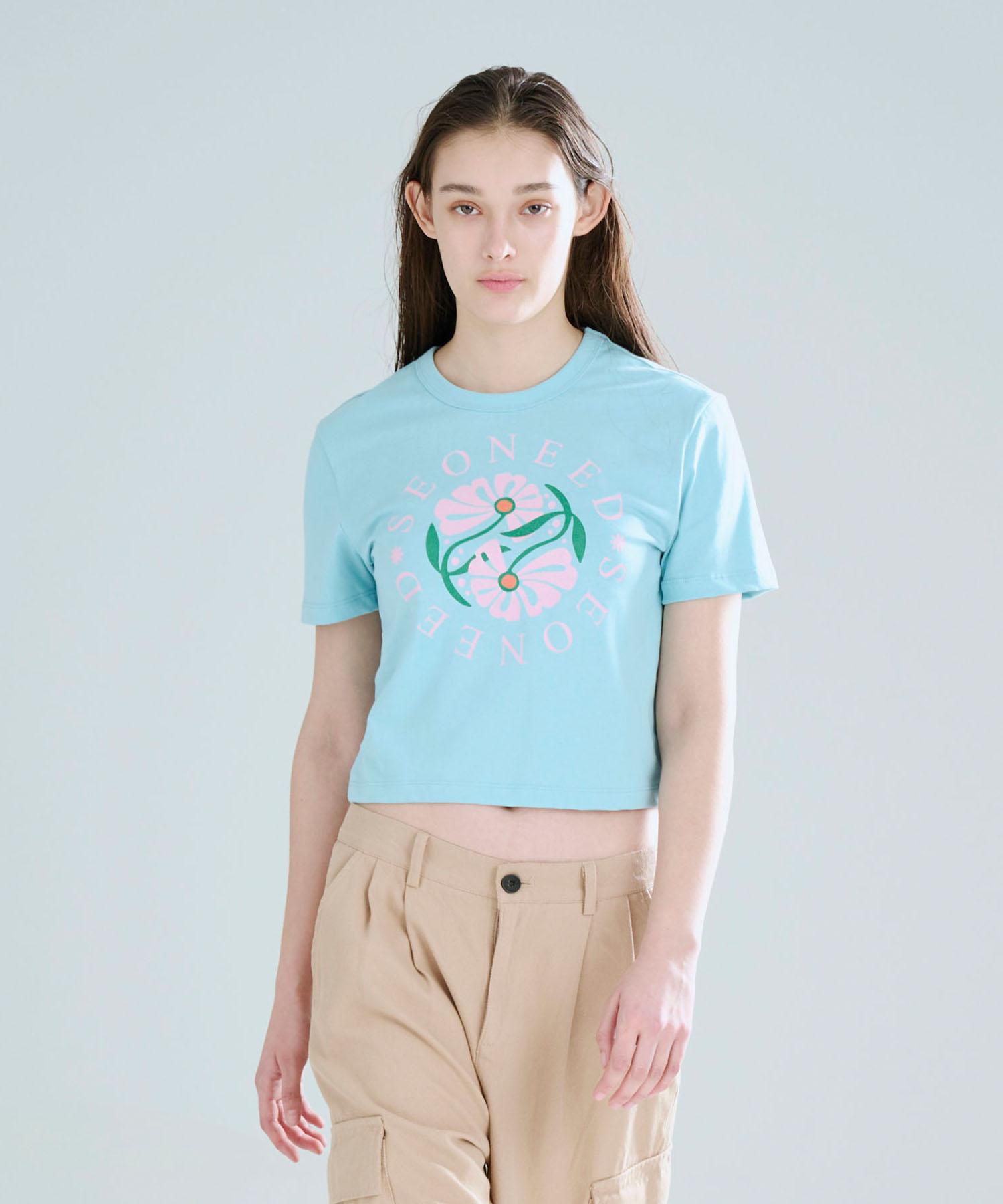 Sunnid Flower Crop Short Sleeve T-Shirt Sky Blue Sky Blue/Free