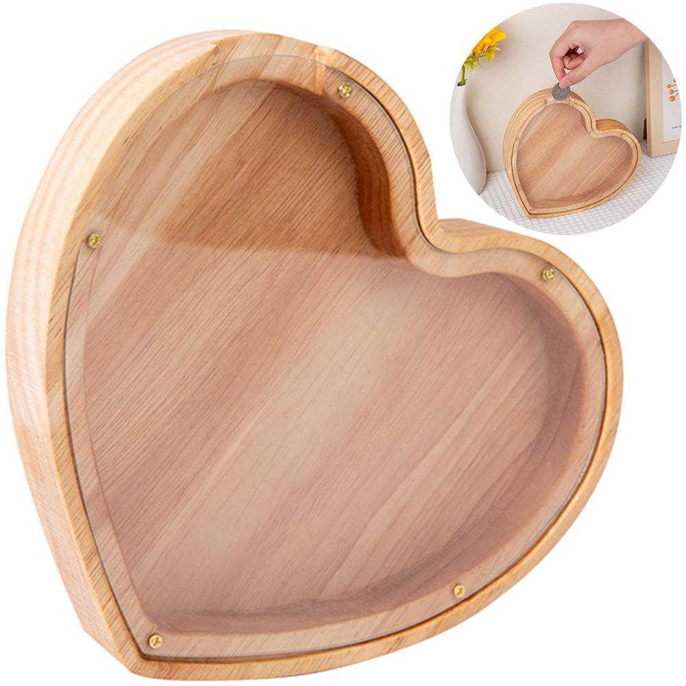 Sparschwein aus Holz, herzförmige Münzbank, transparente Geldspardose, Liebes-Sparschwein für Jungen und Mädchen, Geburtstagsgeschenk