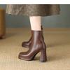 Fashion 2025 New Fall Winter Platform Back Zip Block Heel Booties Brown Vintage Boots