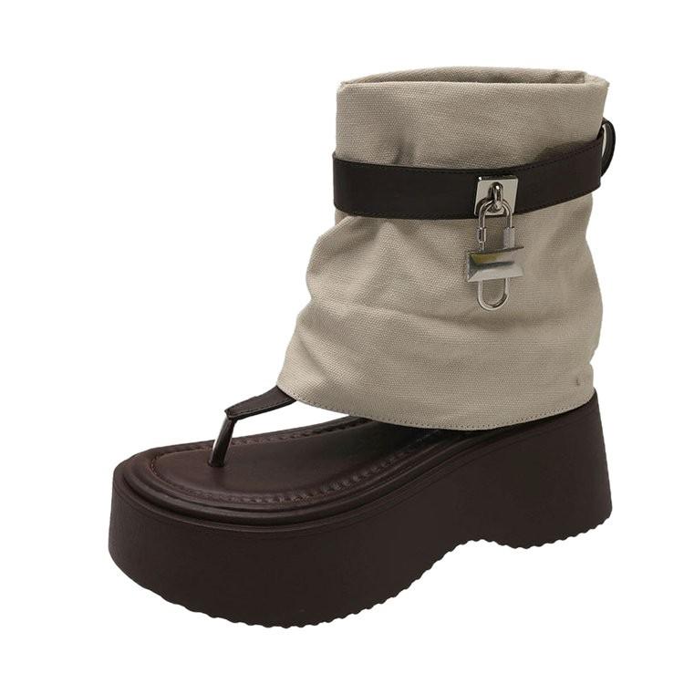 7Cm Thick-soled Trousers, Cool Boots for Women 2025 Summer New Small Toe Retro Sandals Heightening Hollow Short Boots