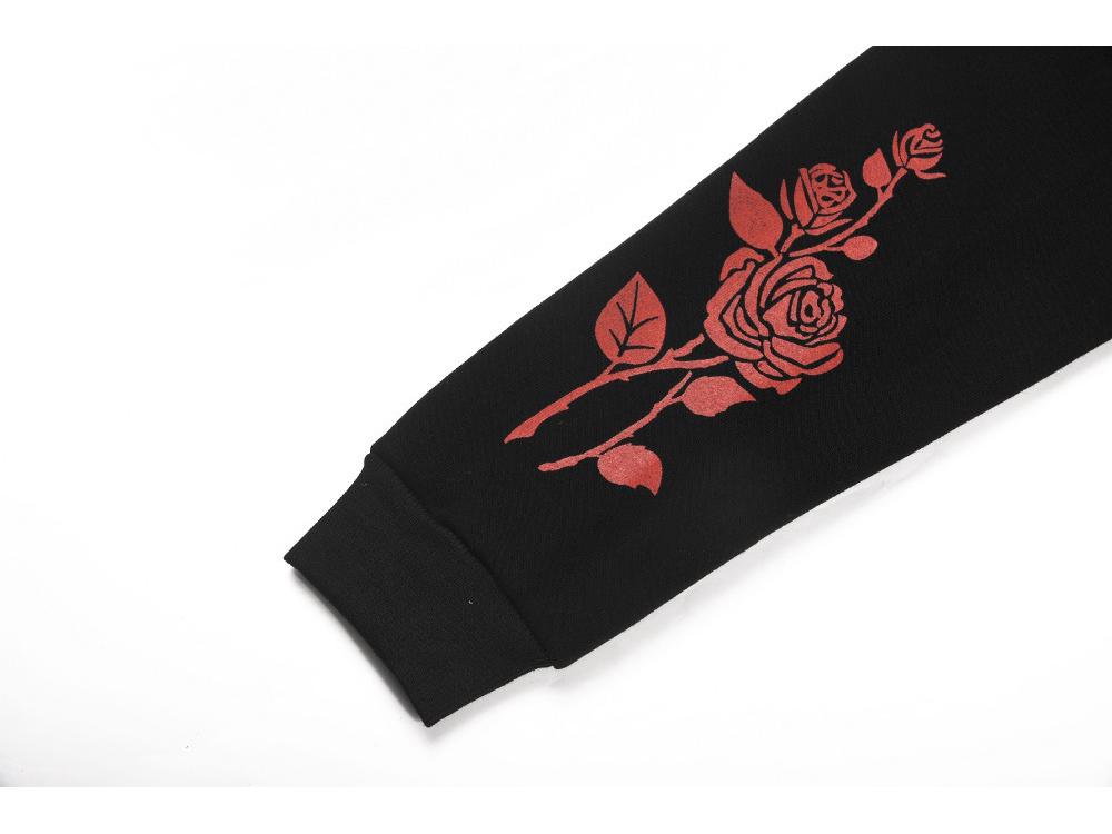 2019 Women's Rose Letter Print Hooded Long-Sleeve Top