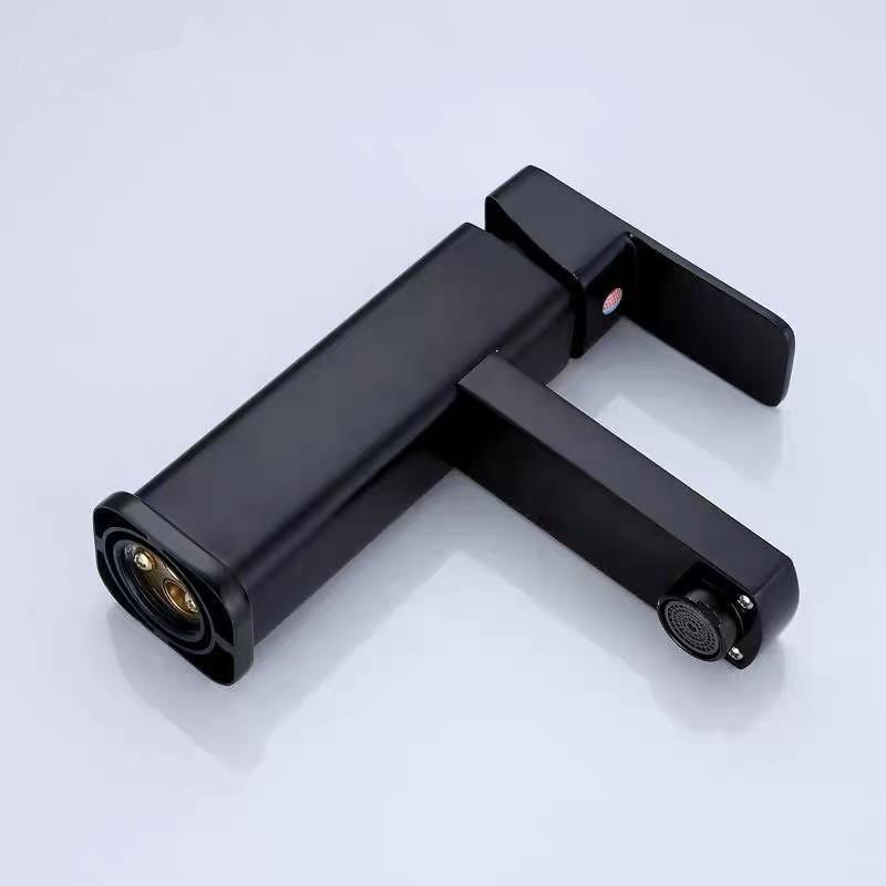 Bathroom Faucet Hot&Cold Mixer Tap Deck Mounted Bathroom Basin Faucets Black Square Washbasin Sink Bathtub Faucet