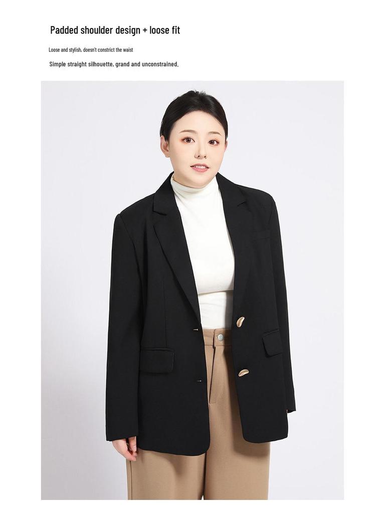 Elegant Customized Plus Size Women's Blazer - Loose Slimming Black Design for Spring/Autumn 2025