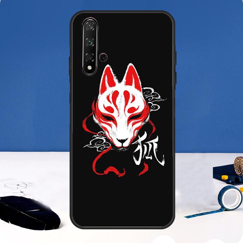 Japanese Kitsune Fox Mask Case For Huawei Nova 12i 7i 8i 11i 12s 11 9 10 SE Y60 Y61 Y70 Y72 Y73 Y90 Y91 P30 P40 Lite