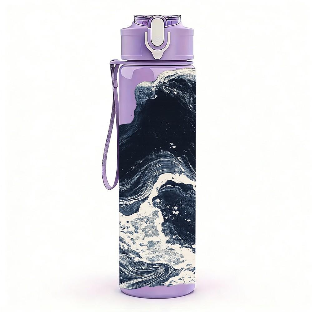 1PC Dark Ocean Wave Seascape Art Print 750ml Color Plastic Sports Water Bottle Leakproof Flip Straw Lid Suitable for Sports Office Home Use