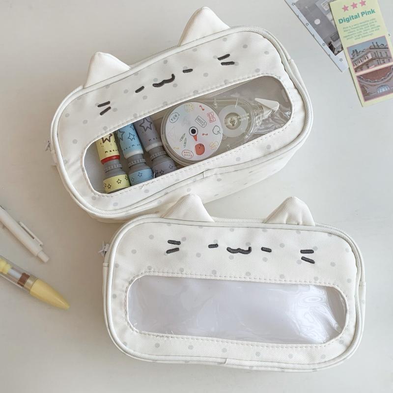 Fashionable Kitten Pencil Pouch with Clear Window and Wave Points for Travel