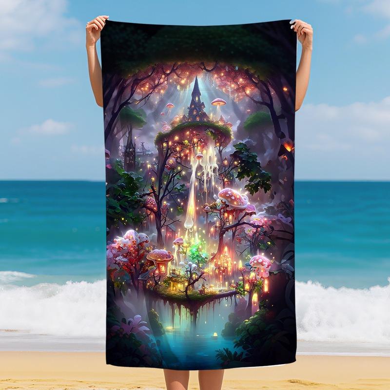 

Vintage Botanical Mushroom Beach Towel Colorful Plant Quick Dry Polyester Bath Towel for Summer Vacation Surfing Sand Free Mat W40*H60(CM)