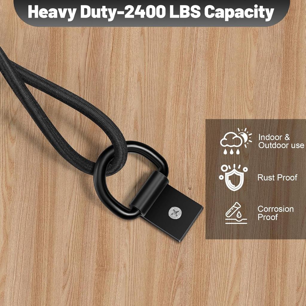Garini Black D Ring Tie Down Anchors,6Pcs Heavy Duty D Ring With Screws,Surface Mount Hooks Securing Cargo For Trailer, Truck Bed Or Deliveries