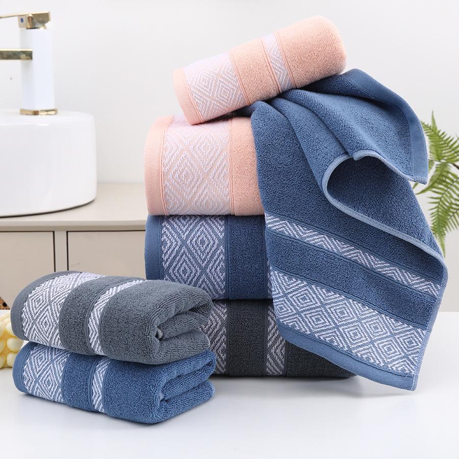 Geometric Satin Embroidery Cotton Face Towel - Thick, Soft, Fine Absorbent.