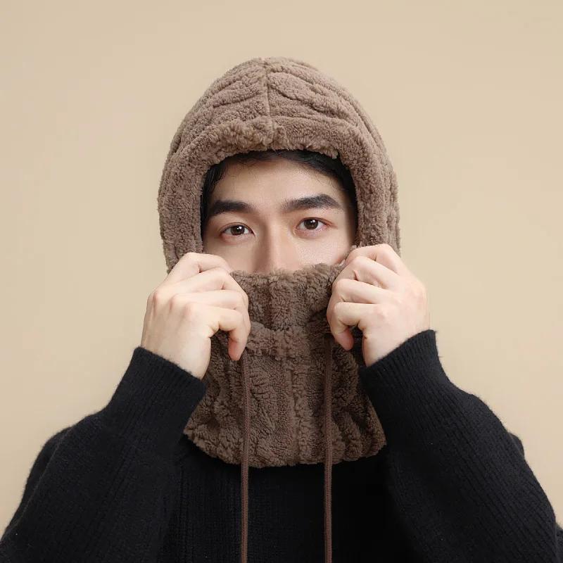 

Winter Thicken Plush Warm Hat Scarf Unisex Fluffy Fur Solid Color Beanies Skullcap Mask Outdoor Windproof Pullover Hats Bonnet