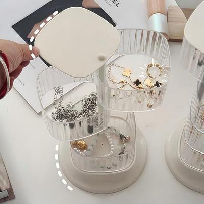 Organizador de Acessórios de Cabelo de 4 Camadas Caixa Transparente à Prova de Poeira para Pós de Maquiagem Suporte Rotativo para Armazenamento de Cosméticos Armazenamento de Joias para Meninas