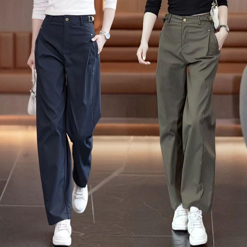 Women's Retro Casual Wide-Leg Cargo Pants - 2026 Spring/Autumn High-Waisted, Slimming, Floor-Length Banana Pants