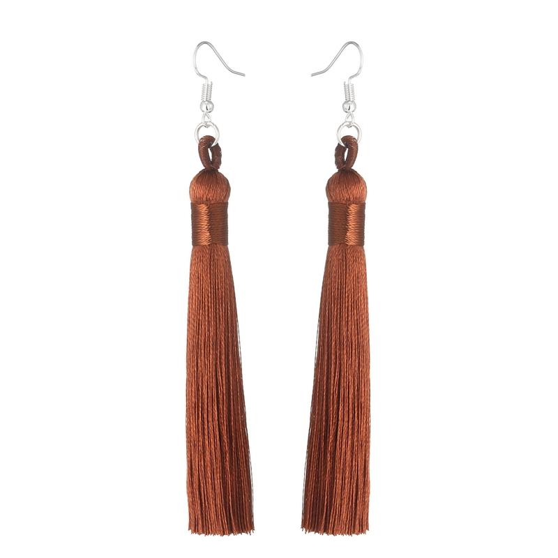 

LOVBEAFAS Boho Drop Tassel Women Earrings Long Fringe Dangle Earings Silk Fabric Rope Wrap Ethnic Vintage Fashion Female Zircon коричневый