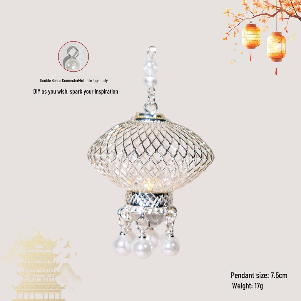 Luminous DIY Palace Lantern Fan Pendant Magnet Keychain Ornament - Ancient Style Accessory