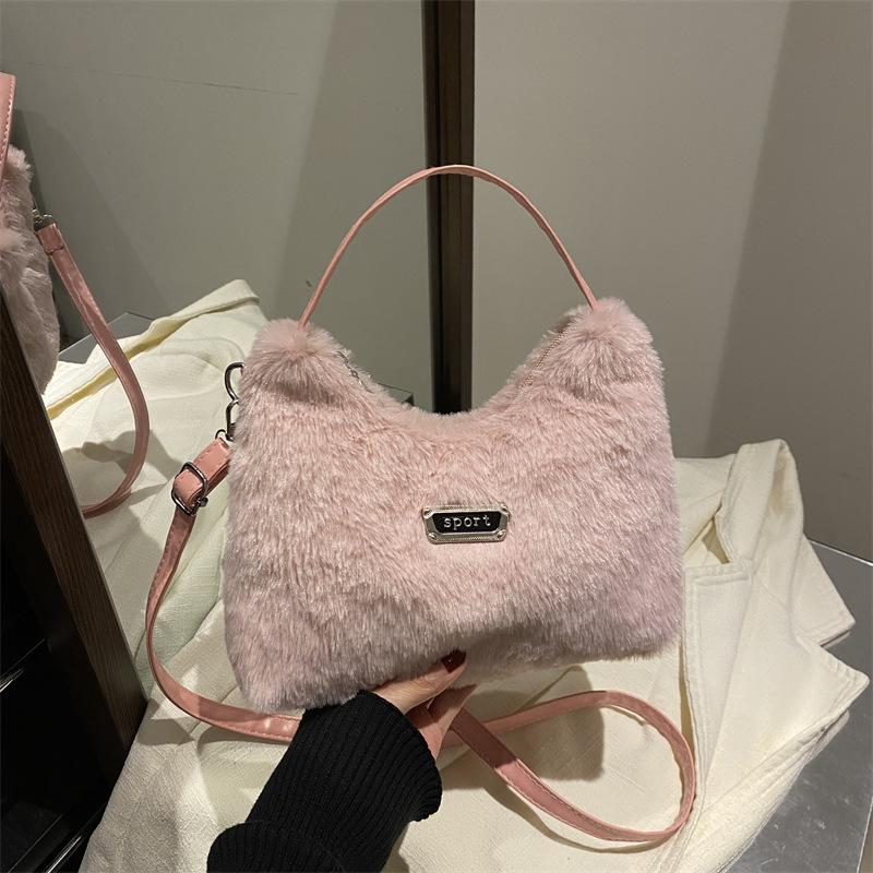 Women's bag autumn and winter cute plush handbag 2025 new foreign style versatile underarm bag niche design messenger bag