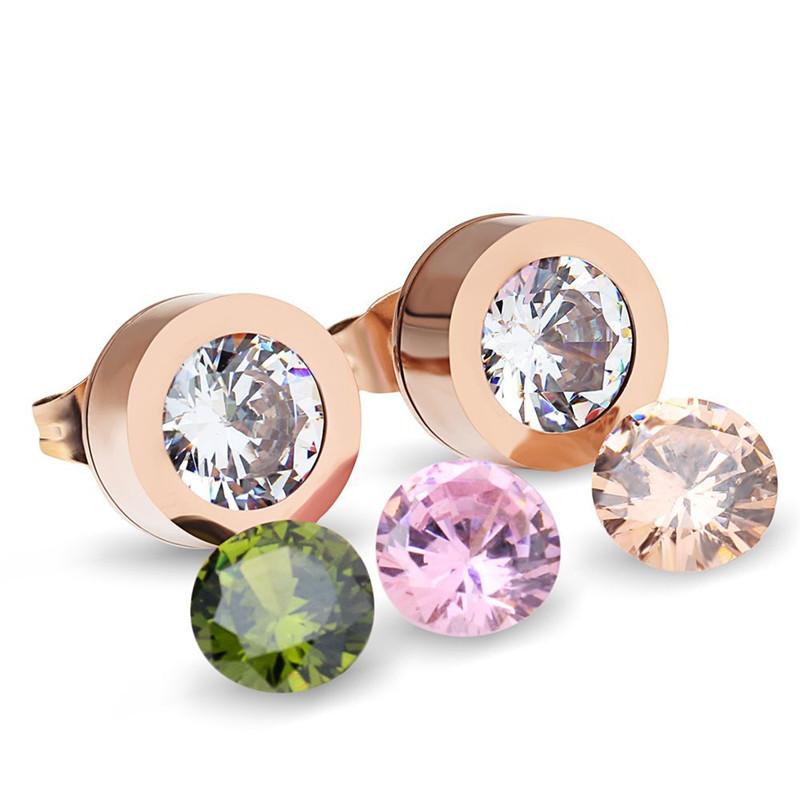 Titanium Steel Jewelry Wholesale Female Crystal From Austrian 4 Color Zircon Interchangeable Couple Earrings