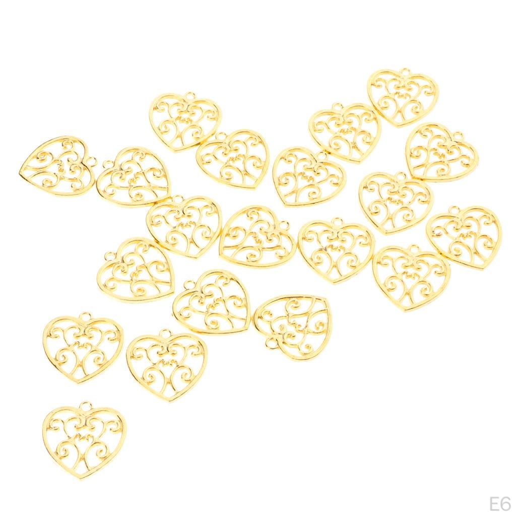 20 Pcs Large Filigree Hollow Out Heart Pendants DIY Craft