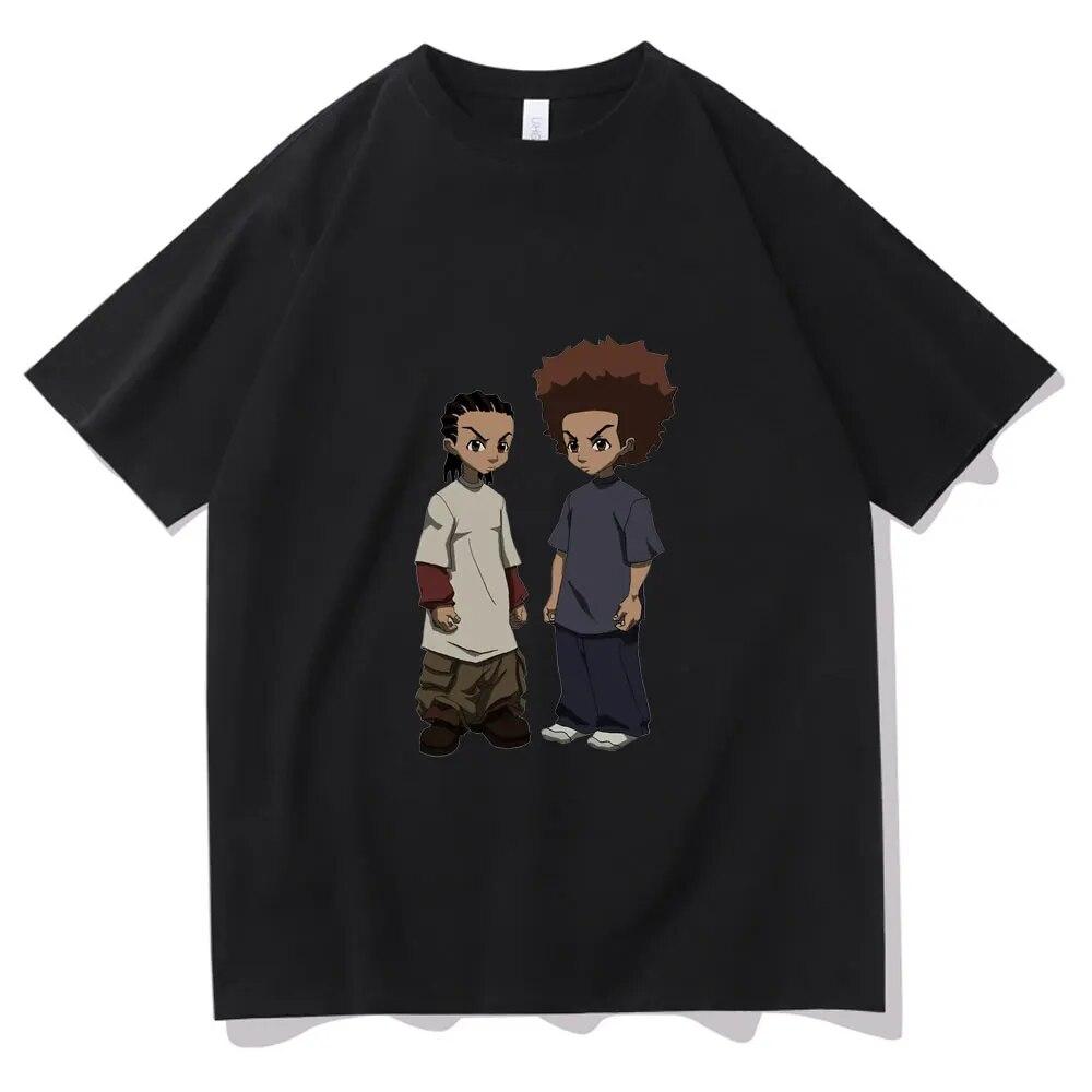 T-Shirt mit „The Boondocks Huey and Riley“-Aufdruck, Unisex, modisch, Harajuku, Baumwolle, T-Shirts, Übergröße, Unisex, Rock, Hip Hop, T-Shirt, Unisex, T-Shirt