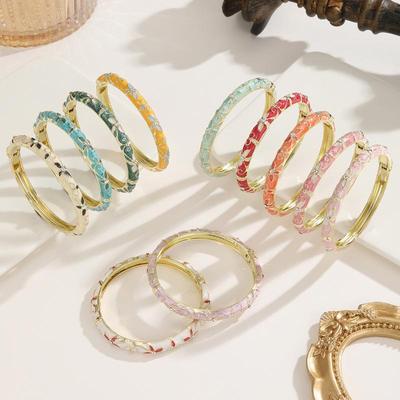 Vintage Emaille Armreif Strass-Einlage Vergoldet Kratzfest Schmuck für Frauen Tägliches Lässiges Tragen