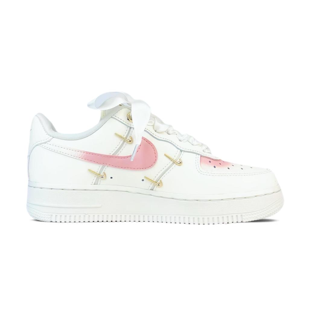 Nike Air Force 1 Slip Resistant Abrasion Resistant Low Top Skateboard Shoes Women's Pink Gold FV3654-111(Team74-)