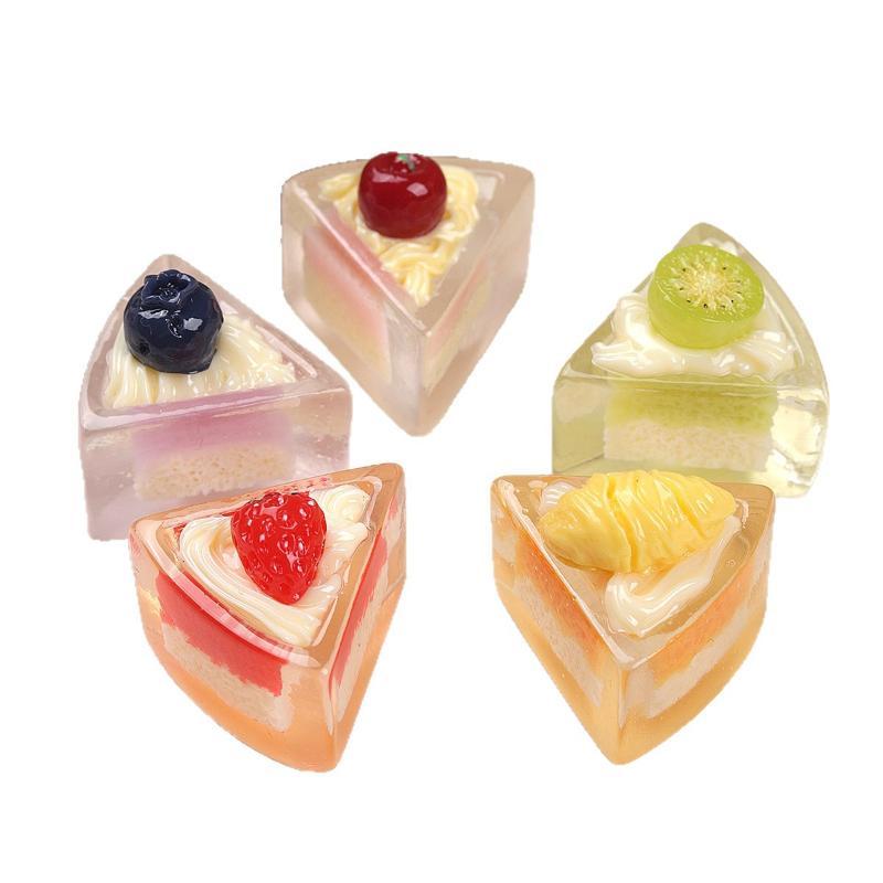 5Pcs Sweet Triangle Transparency Fruits Cake Creative Resin Decor Cabochon Diy For Handmade Dollhouse Decor Ornament Gifts