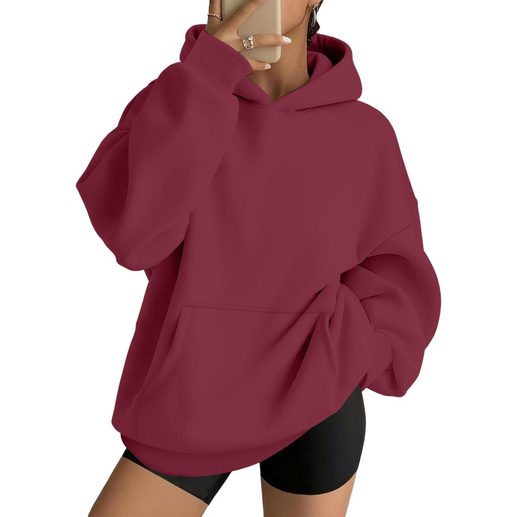 Women's Casual Loose Fit Hoodie with Drop Shoulder and Long Sleeves Pullover Sweatshirt