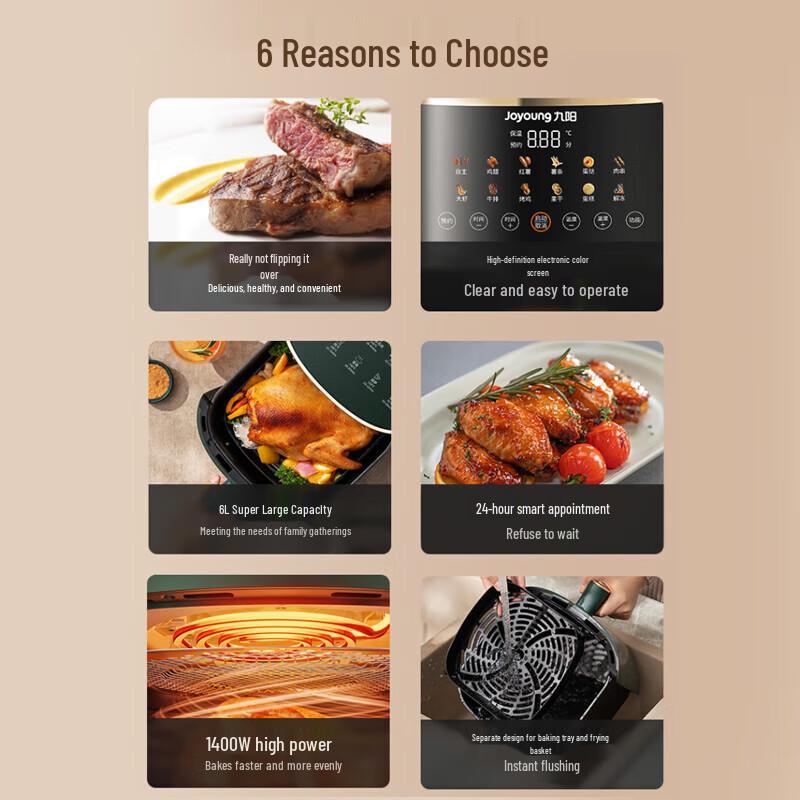 Joyoung 6L Smart Holographic Touch Air Fryer CN plug (adapter included)