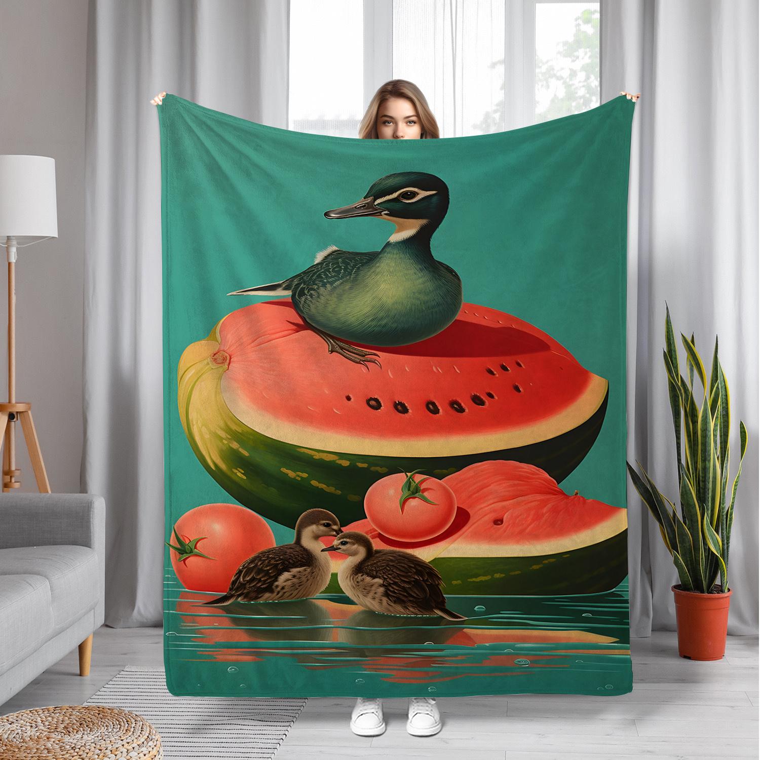 

Duck and Watermelon Pattern Flannel printed blanket suitable for all seasons suitable for living room office sofa and travel 75x100cm (30x40inch)