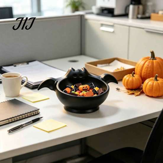 Unique Holiday Gift for Friends Halloween Candy Bowl, Bat Shape Ceramic Serving Dish, Cute Themed Store Window Display Tabletop Decoration Party