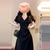Hepburn Style Elegant Black V-Neck Slimming Long Dress for Women - Summer Gentle Temperament