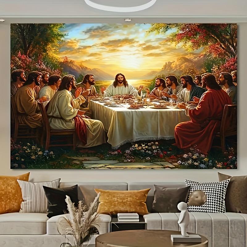 L'Ultima Cena di Gesù e dei Suoi Discepoli Tramonto Vista Lago Cristiana Murale Perfetto Riunione di Famiglia Decorazione Parete Camera da Letto
