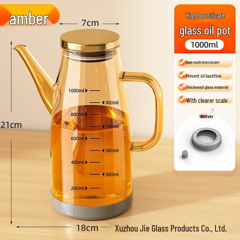 Stylish Non-Slip Large Capacity Borosilicate Glass Dispenser with Scale for Oil, Soy Sauce, and Vinegar