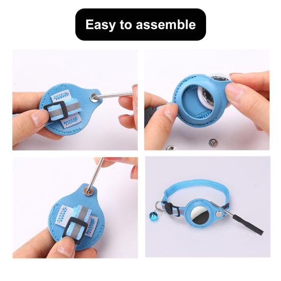 Yousheng Pet Collar Reflective Adjustable Strap with Little Bell Cat Pattern Button Safety Nylon Pet Dog Collar for Airtag Tracker