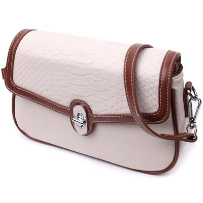 Hermoso bolso de mujer para el verano con solapa texturizada de cuero natural Vintage 22623 Blanco