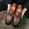 New Loafers for Men Patent Leather Stone Pattern Slip-On Round Toe Wedding Dress Shoes Men's Casual Shoes