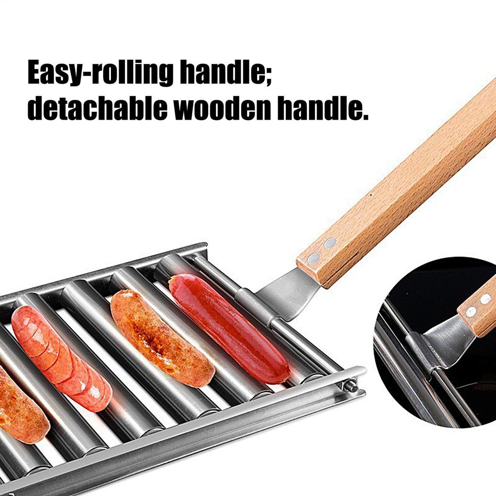 Sausage Roller BBQ Grill Rack Stainless Steel Hotdog Roller Grill Brackets Portable Non-Stick Barbecue Tool for Camping Picnic