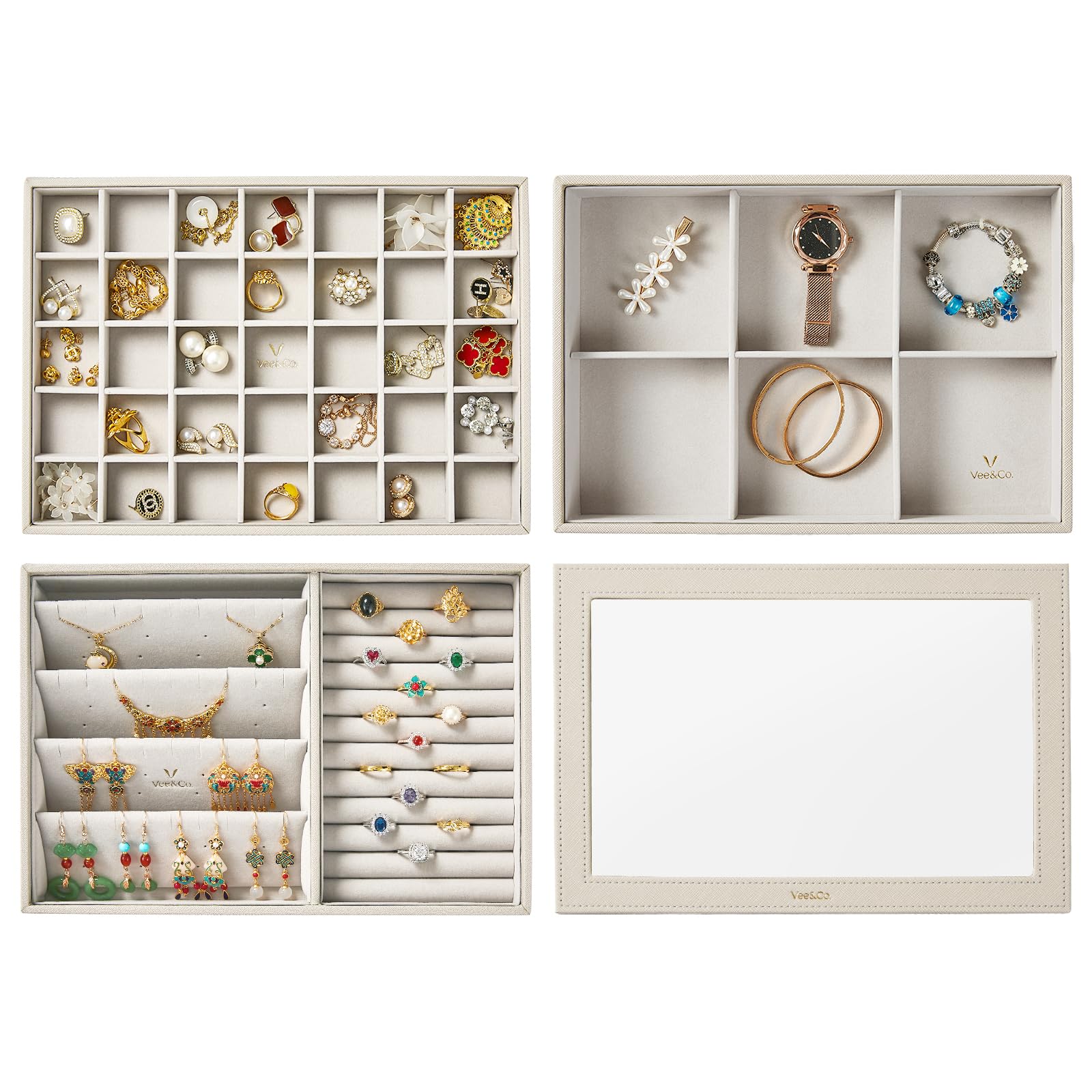 Vee&In. Jewelry Box, Multi-layered Fashion Accessory Storage Case, Earring Case, Easy Organizing of Jewelry, Ideal Accessory Case for Women, Clear Dis