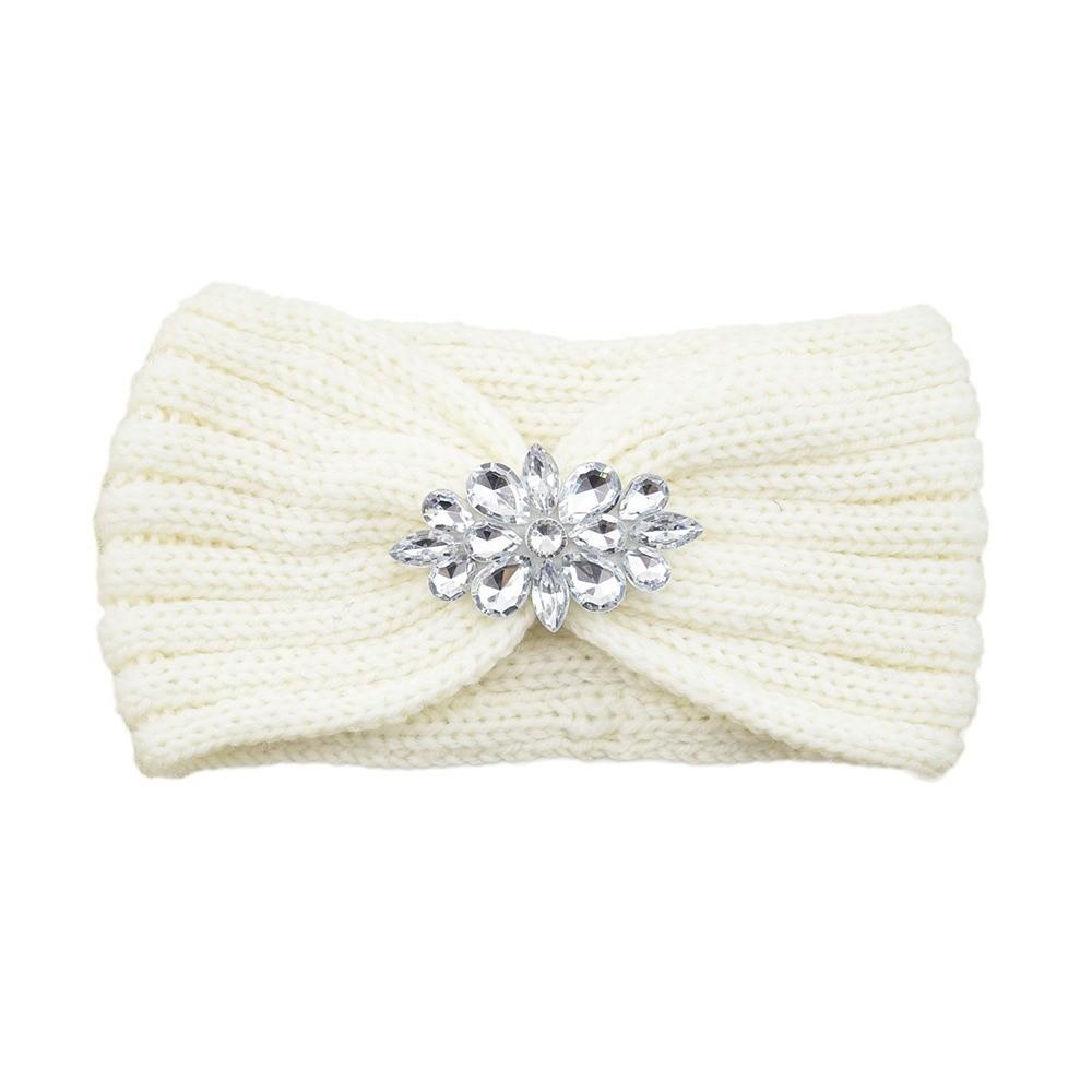 

Fashion Diamond Headband Knitted Elastic Cross Headwrap Wide Brim Ear Warmer Headwear