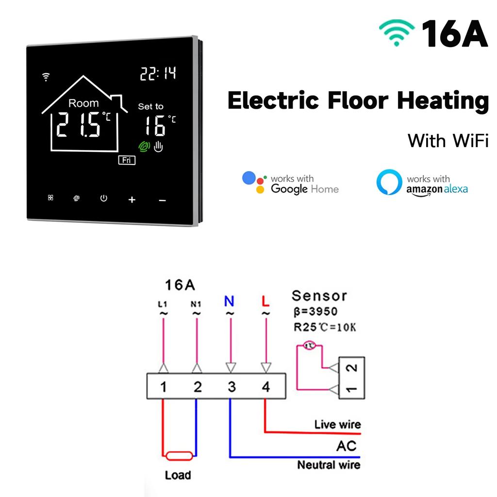 WiFi Tuya Smart Thermostat LCD Display Touch Screen for Electric Floor Heating Water/Gas Boiler Temperature Remote Controller