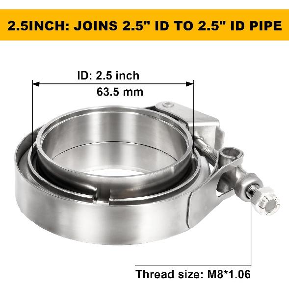 TIROL 2.5 V Band Clamp Quick Release 2.5 Inch Exhaust Clamp with Exhaust Flange Male Female Stainless Steel for Turbo Downpipes