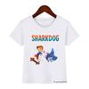 Cute Boys Girls Kawaii Sharking with Sharkdog Cartoon Print Children'S Tshirt Summer Baby Clothes White Short Sleeve Tops