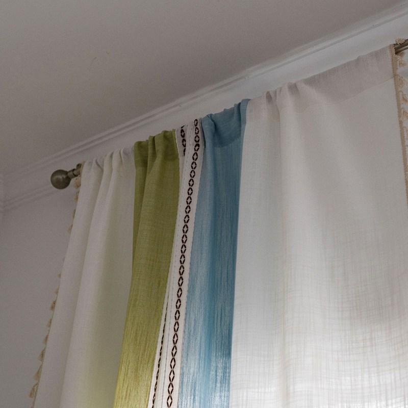 American Style Thick Cotton Linen Stripe Blackout Window Curtains with Tassel Bedroom Kitchen Drapes Curtains In The Living Room