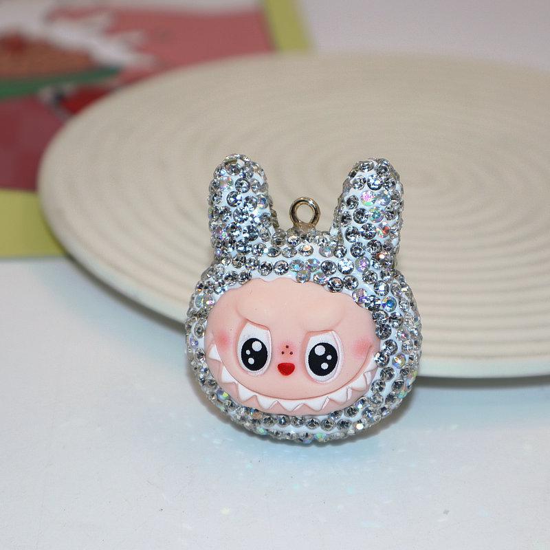 Colorful Rhinestone Labubu Polymer Clay Keychain Bag Charm