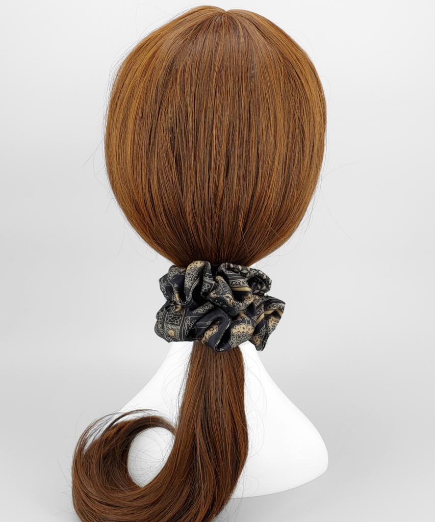 Maia Emblem Pattern Hair Scrunchie - Beige Bk