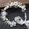 Bride Wedding Hair Accessorie Pearl Flower Headband Girls Crystal Floral Crown Garland Head Hoop Headpiece Hair Jewelry
