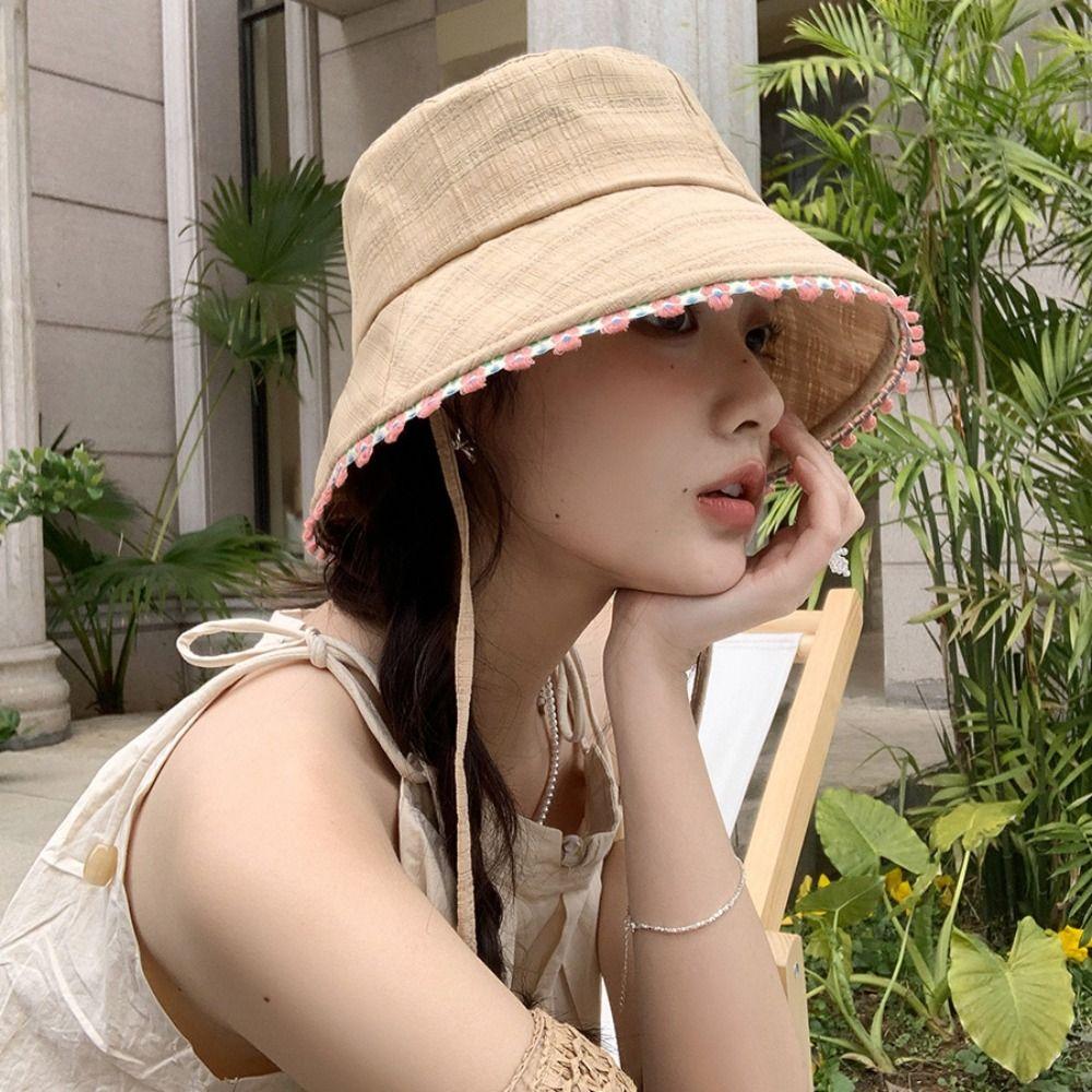 Sweet Lace-up Sun Caps Big Brim Women's Sun Hat Fashion Summer Fisherman Hat Outdoor